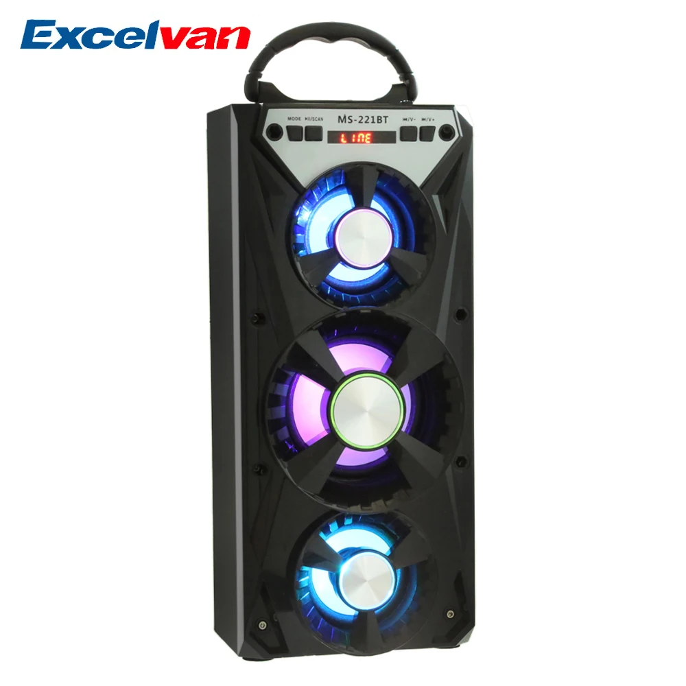 Портативная Bluetooth Колонка Excelvan MS-221BT fm-радио AUX мощная светодиодная подсветка с