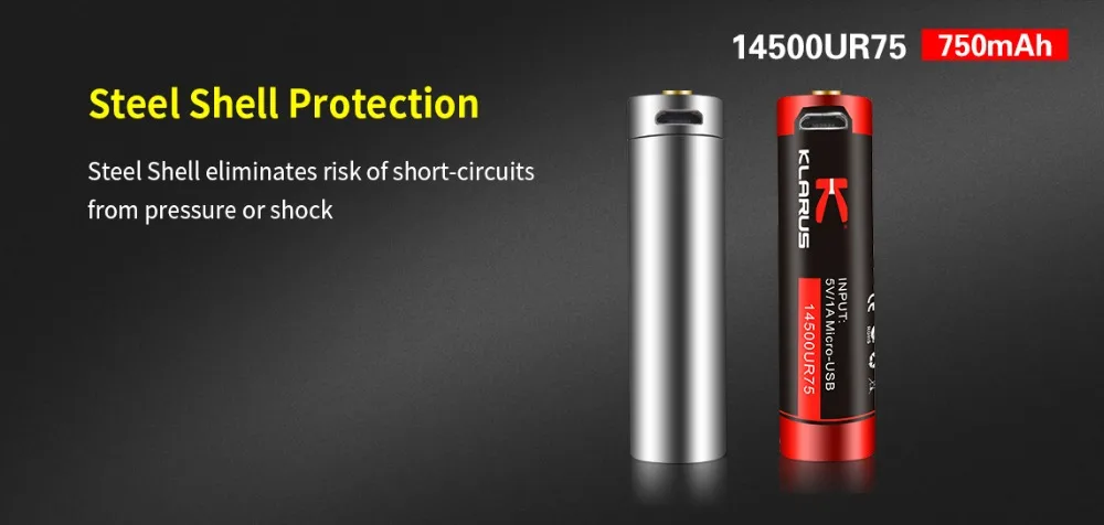 2 шт KLARUS 14500RU75 14500 литий-ионная батарея 750 мАч 2,77 Вт с микро-USB зарядным кабелем перезаряжаемая батарея