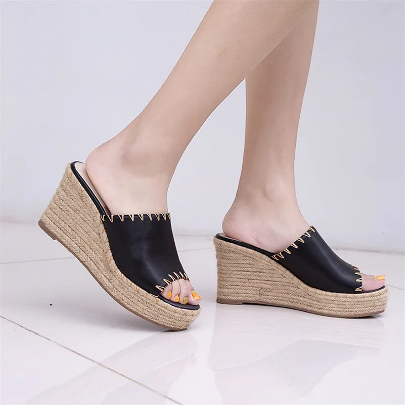 

FEDONAS Summer New Sweet Sexy Peep Toe Platform Women Sandals Solid Sheepskin Women Wedges Party Casual Rome Basic Shoes Woman