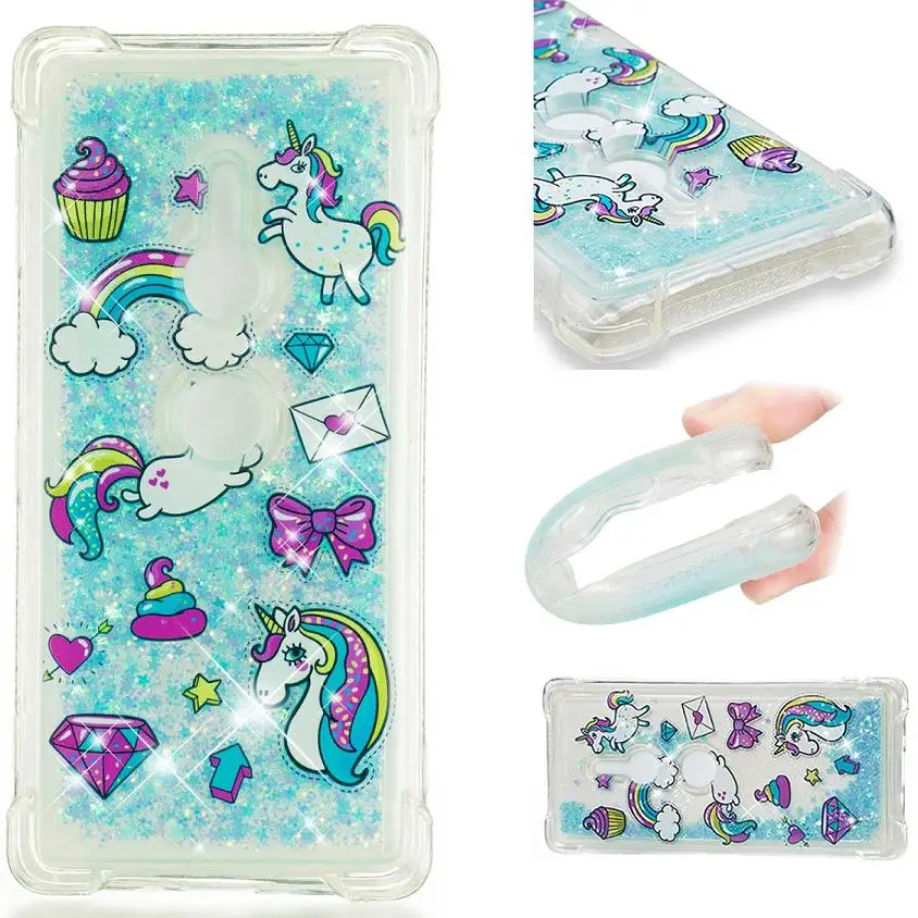 Liquid Glitter Quicksand Butterfly Unicorn Back Cover TPU Phone Case For Sony L2 XA2 XA1 XZ1 XZ2 Compact |