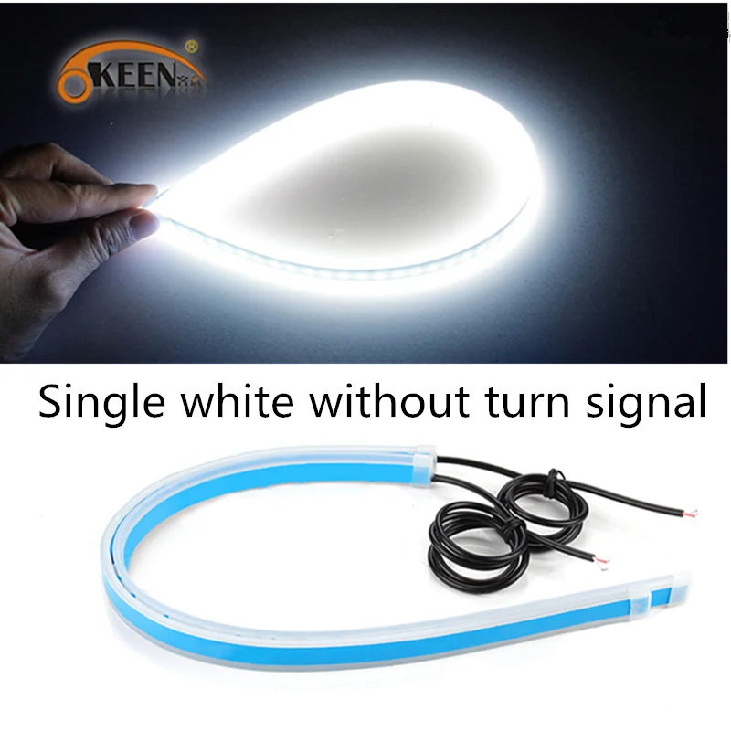 white OKEEN 2 шт. гибкий автомобильный DRL светодиодный дневные ходовые огни белый с желтым последовательным направляющим поворотным сигнальным светом для фар - Цвет: white