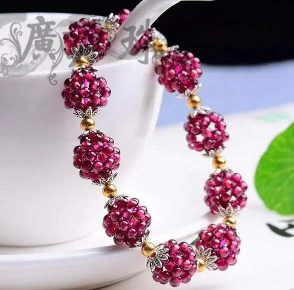 Pretty Hand Weave 3.5mm Round Shape Natural Red Garnet Gems Elasticity Bracelets |