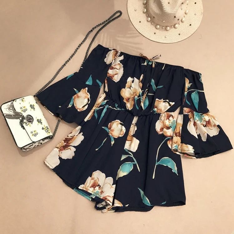 Женский Короткий комбинезон boho с бантом и открытыми плечами летние повседневные