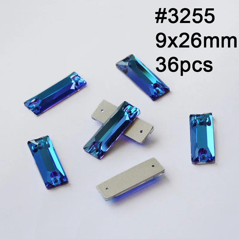Baguette 9X26mm 36pc Смешанные формы Синий Циркон Круглые пришивные стразы Серебряная задняя часть с отверстиями плоская задняя сторона пришитые Стразы для украшения одежды - Цвет: Baguette 9X26mm 36pc