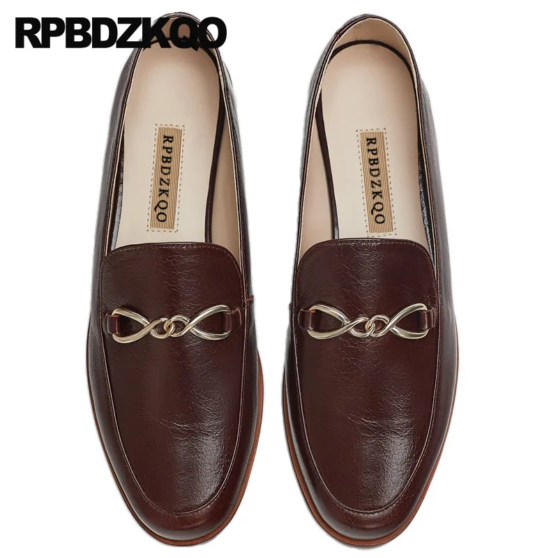 Лоферы на плоской подошве с цепочкой черные круглым носком большие размеры