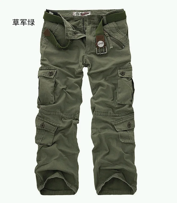 Grass army green Весна Осень моющийся мульти-карман камуфляж комбинезоны мужские хлопок военная униформа брюки мужские мешковатые брюки-карго мужские, размер 28-40 - Цвет: Grass army green