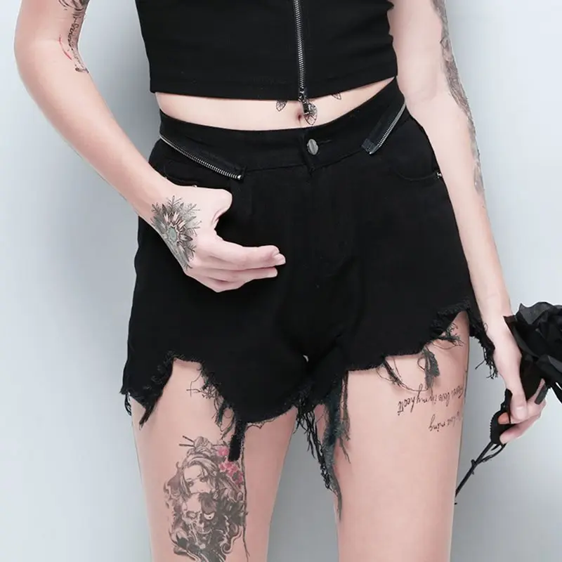 Летние сексуальные Клубные шикарные черные готические повседневные джинсовые