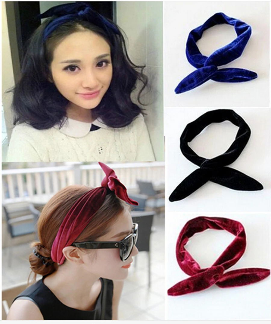 Повязка на голову женская бархатная в виде кролика