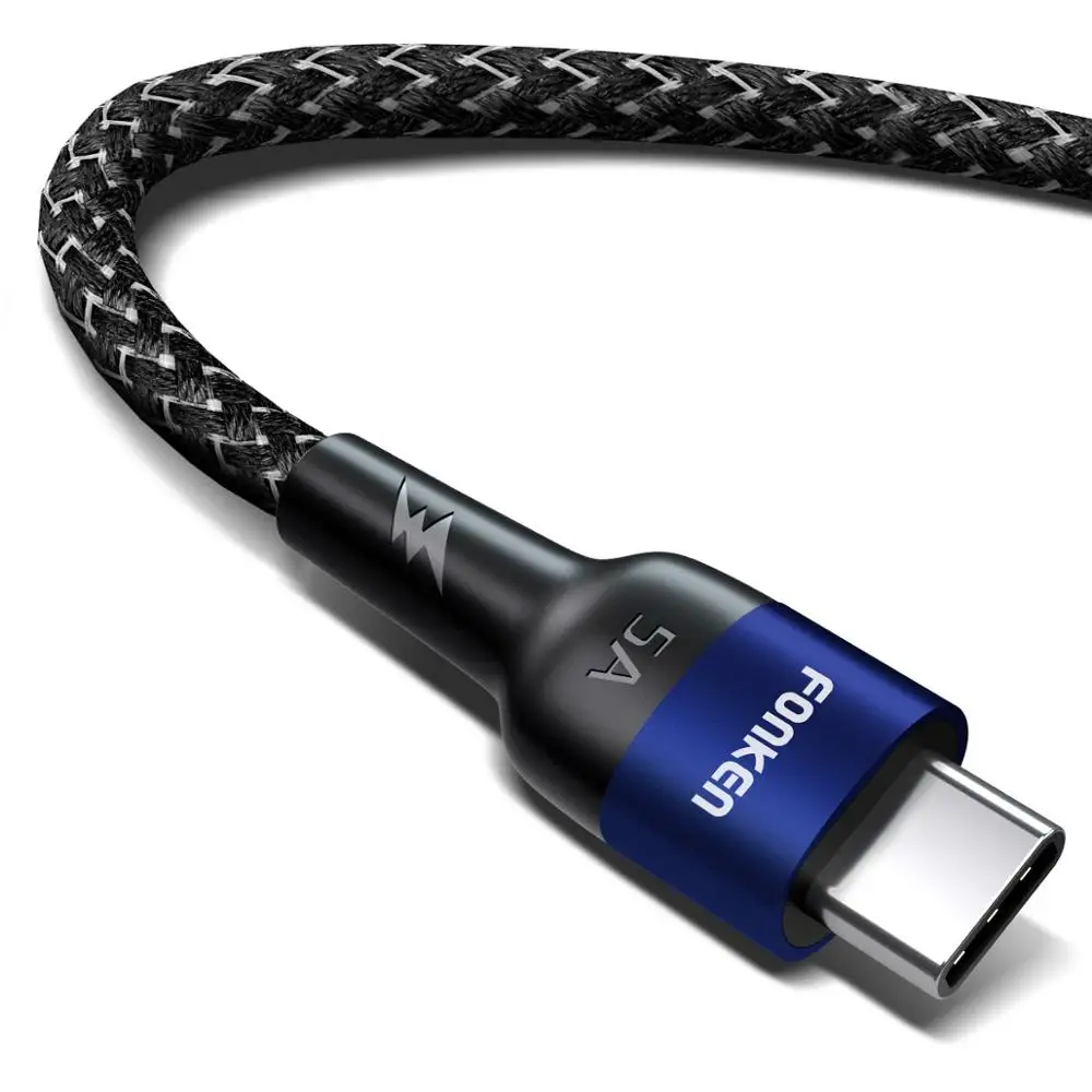 5A Blue Cable FONKEN 5A usb type C кабель Supercharge 40 Вт USB C провод SCP FCP QC4.0 QC3.0 быстрое зарядное устройство type-C 1 м 2 м Android кабели быстрого телефона - Цвет: 5A Blue Cable
