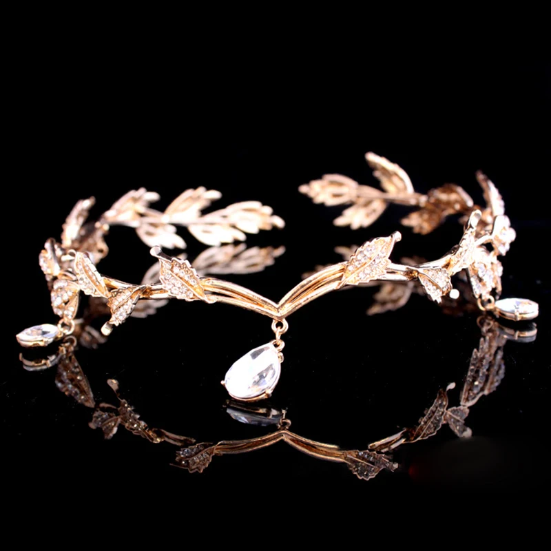 Vintage Crystal Bridal Hair Accessory Wedding Rhinestone Waterdrop Leaf Tiara Crown Headband Frontlet Bridesmaid Jewelry | Украшения и