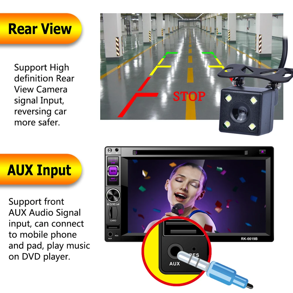 DC12V HD1080P 6,2 дюймов 2DIN автомобильный мультимедийный CD dvd-плеер управление на рулевом колесе fm-радио Bluetooth Hands-free Звонки USB AUX