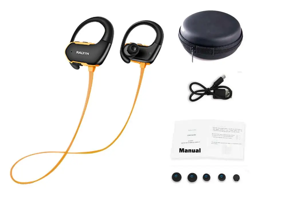 Orange without box Ralyin bluetooth беспроводные наушники 8 Гб водонепроницаемая Спортивная bluetooth гарнитура bluetooth беспроводные наушники микрофон для xiaomi - Цвет: Orange without box