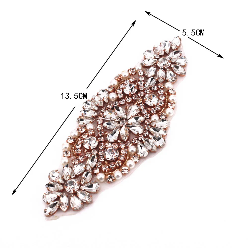 1 Pcs Handmade Iron On Patch Motif Applique Bridal DIY Rose Gold Crystal Rhinestones Appliques For Gown Sash Accessory | Свадьбы и