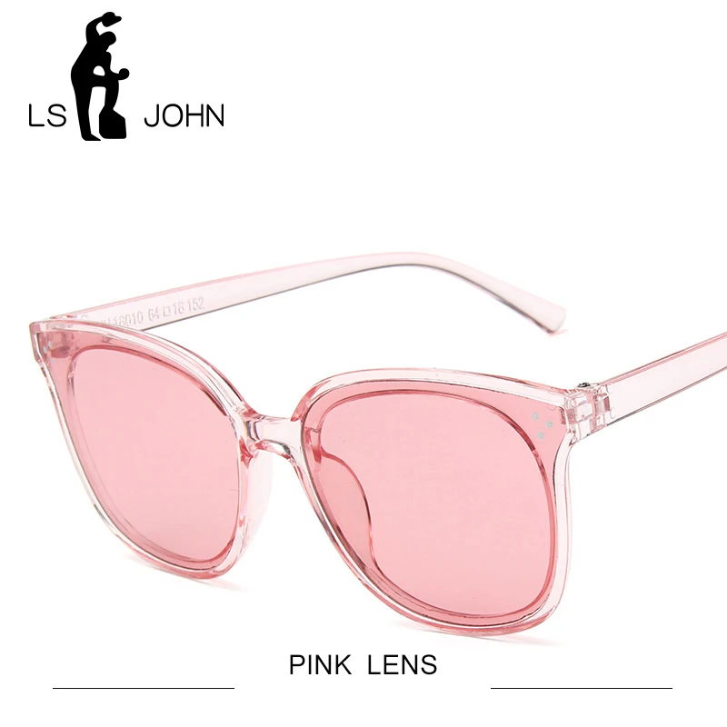 LS JOHN, кошачий глаз, золотые солнцезащитные очки, мужские, оттенки, зеркальные, женские, квадратные, солнцезащитные очки для женщин, покрытие oculos, модные брендовые очки, UV400 - Цвет линз: PINK