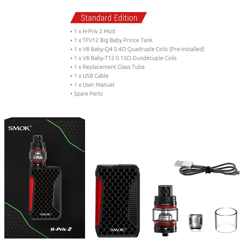 Оригинал SMOK H Priv 2 комплекта 225 W Дисплей поле Mod 6 мл TFV12 большой ребенок принц Танк