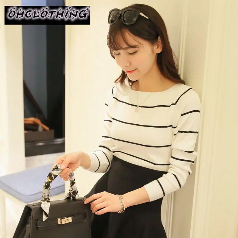 OHCLOTHING 2020 Striped collar sweater autumn thin coat dress lady shirt jacket female | Женская одежда