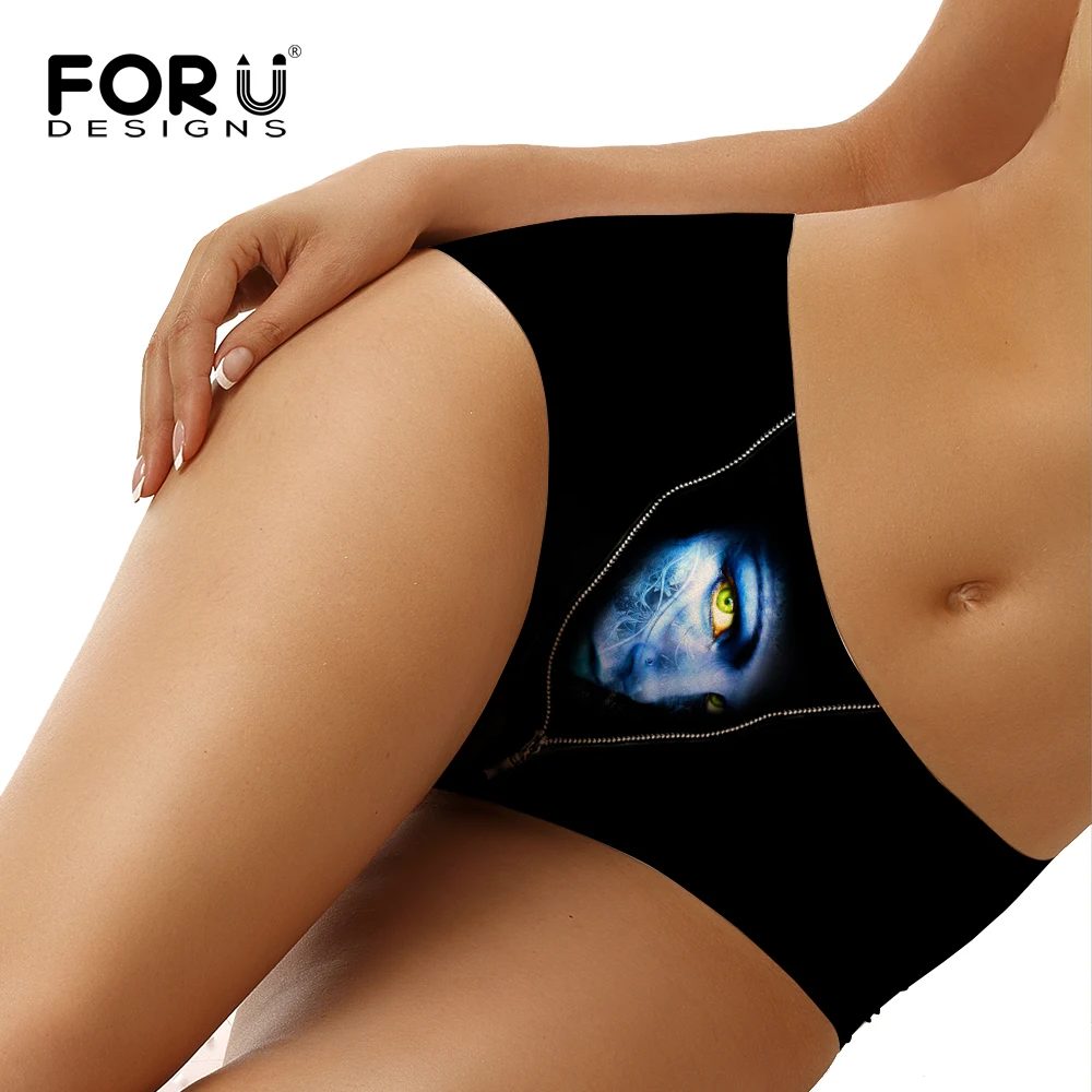Женские бесшовные трусики с 3D рисунком дьявола черные хлопковые дышащие на
