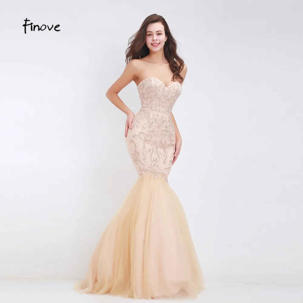 Женское вечернее платье Finove длинное Русалочка без бретелек с бусинами 2020|mermaid