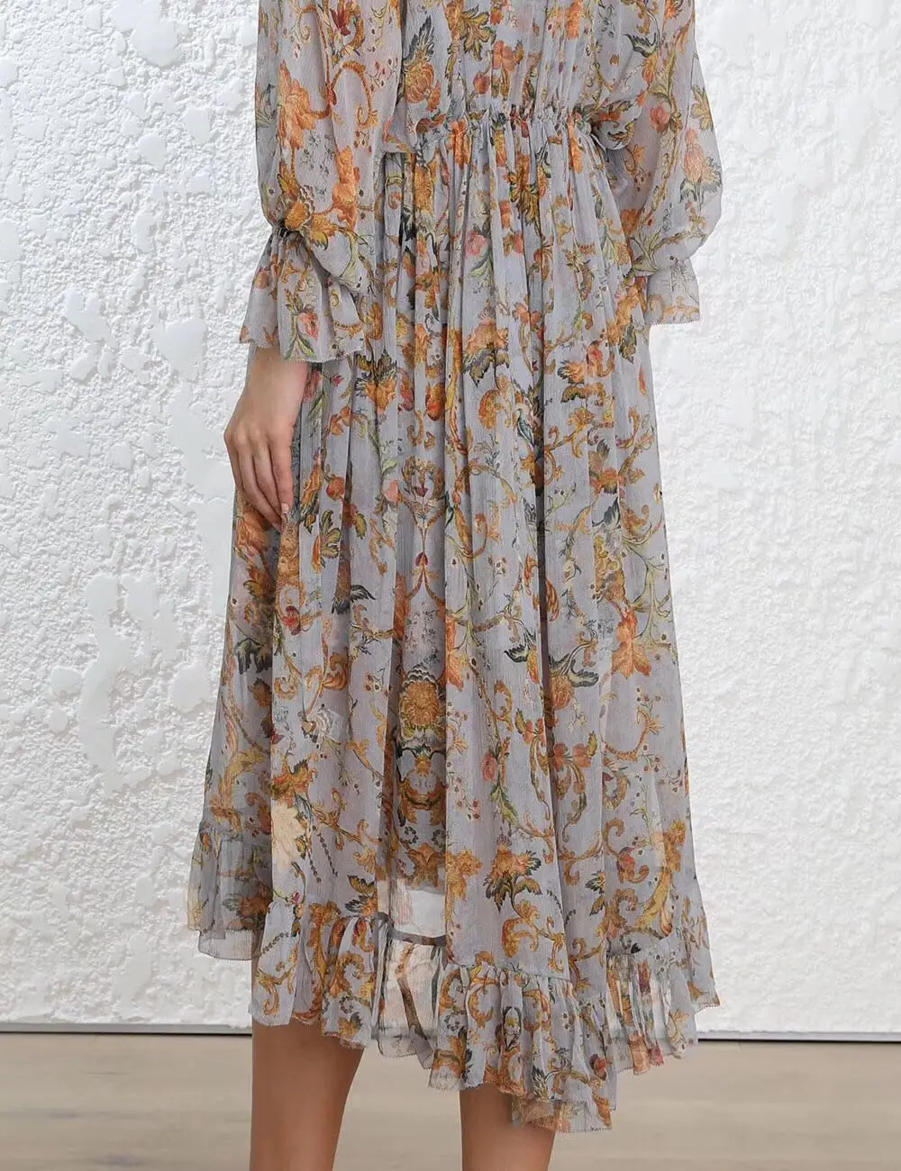 Для женщин с цветочным принтом Окрашенные Сердце рюшами платье миди Floral-print