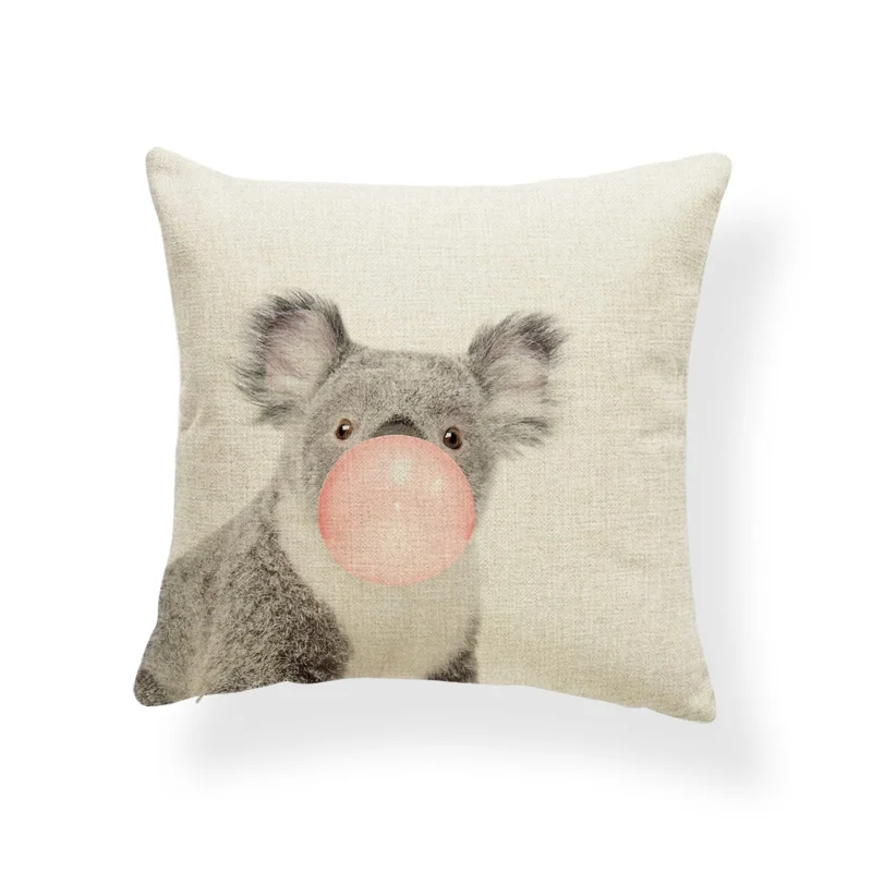 Cute Animal Pattern Cushion Set Koala Giraffe Zebra Tiger Lion Monochrome Pillow 45X45Cm Polyester Decor Backyard Bench | Дом и сад