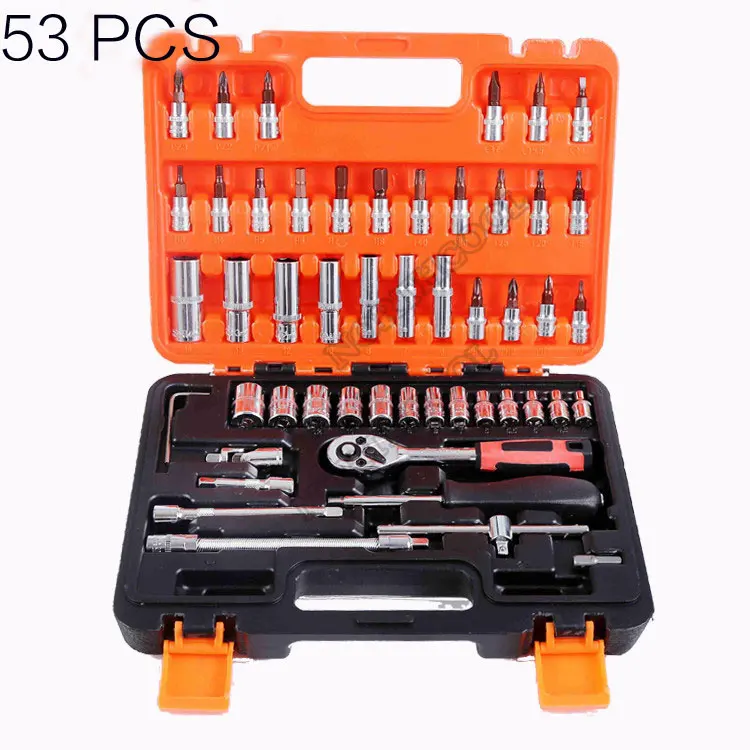 53pcs Auto car repaire tool box set  ratchet Wrench Sleeve Universal Joint Hardware Kit