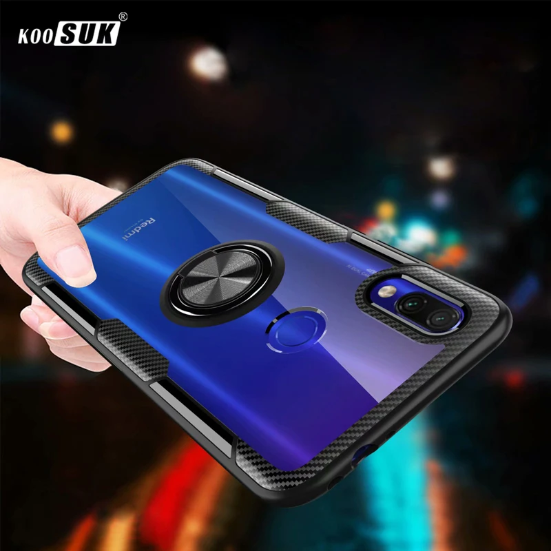 Роскошный чехол для Xiaomi Redmi Y3 прозрачный ПК + Углеволокно полное защитное кольцо