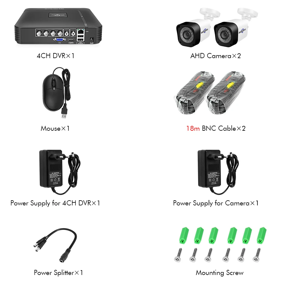 4CH CCTV камера системы 2 шт. 1.0MP 2MP Водонепроницаемая наружная домашняя камера безопасности Hiseeu AHD расширяемый комплект ночного видеонаблюдения