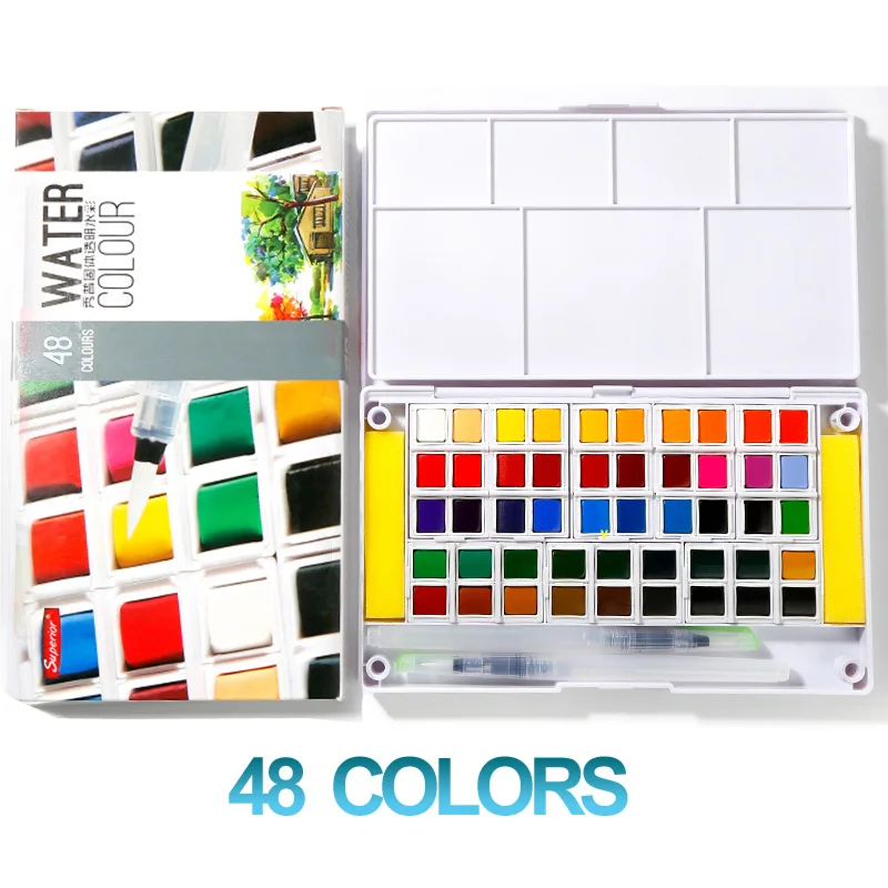 48 Colors Улучшенный многоцветной портативный дорожный твердый пигмент, набор красок с водным цветом, ручка для кистей, товары для рукоделия - Цвет: 48 Colors
