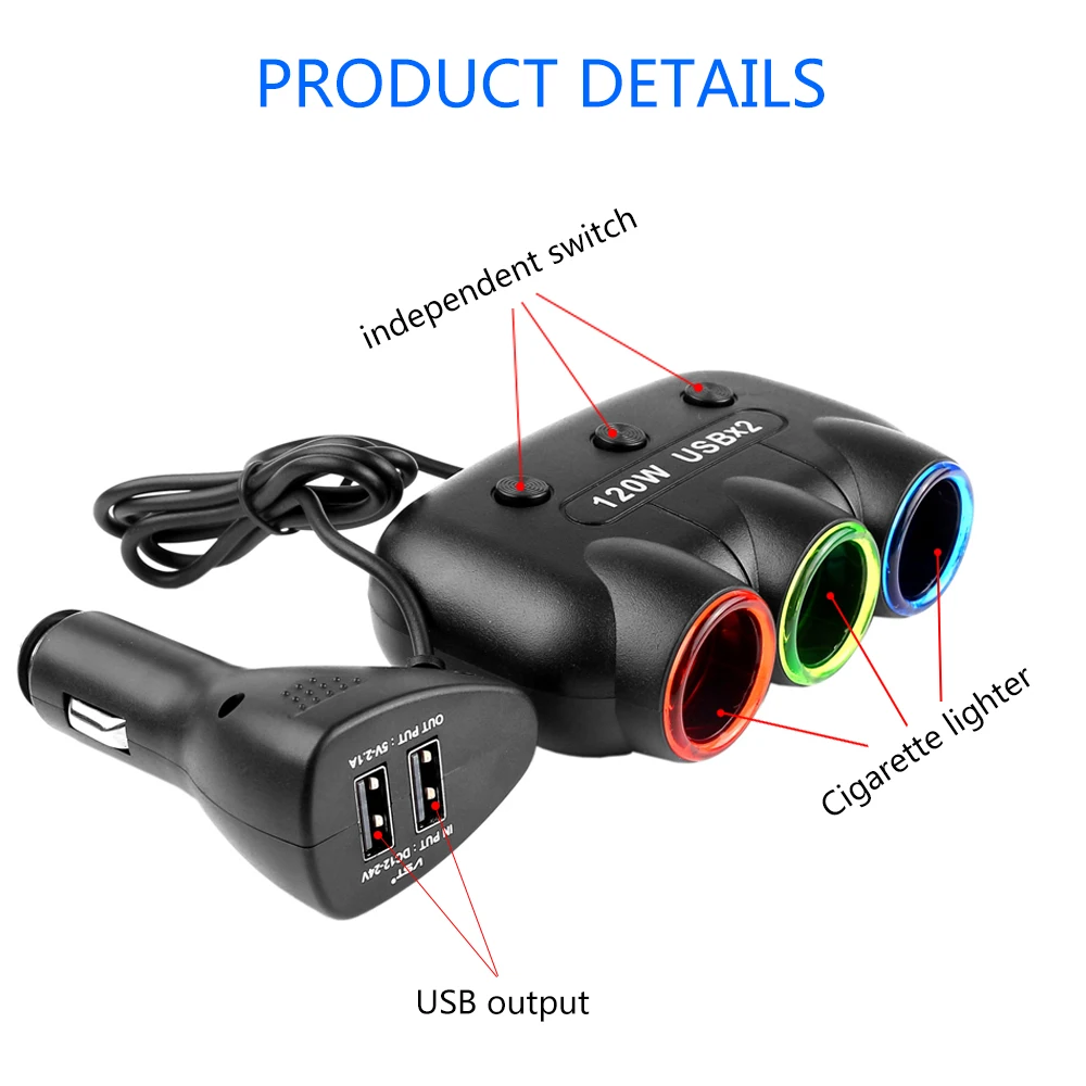 Разветвитель автомобильного прикуривателя 12 24 В 5 120 А Вт|lighter splitter|car cigarette lighter