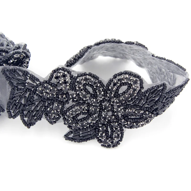 1 Yard Black Handmade Rhinestone Applique 7pcs of 13.5*6cm Flowers for Hot-fix Garment Decorries High Quality | Дом и сад