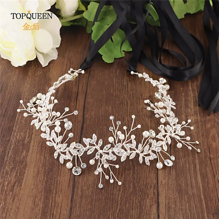 Black ribbon TOPQUEEN, SH233-S, серебристые, бриллиантовые, Свадебные ремни, кристалл, свадебный пояс, стразы, ремни для формального платья, сплав, листья, свадебный пояс - Цвет: Black ribbon
