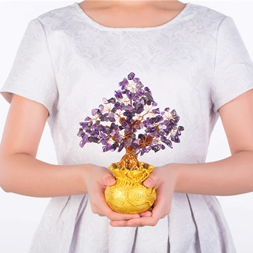 SMALL-PURPLE Богатство удача фэн-шуй счастливое денежное дерево мини Хрустальное денежное дерево бонсай стиль приносить богатство удачу домашний декор день рождения подарок на год - Цвет: SMALL-PURPLE