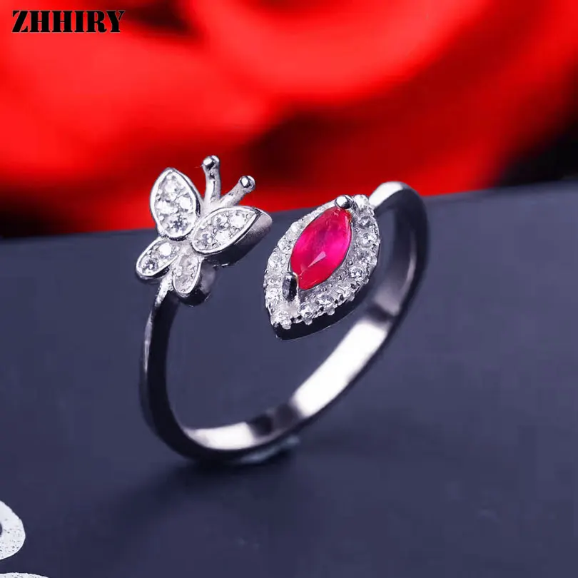 Женское кольцо бабочка ZHHIRY натуральное сапфировое рубиновое Изумрудное из