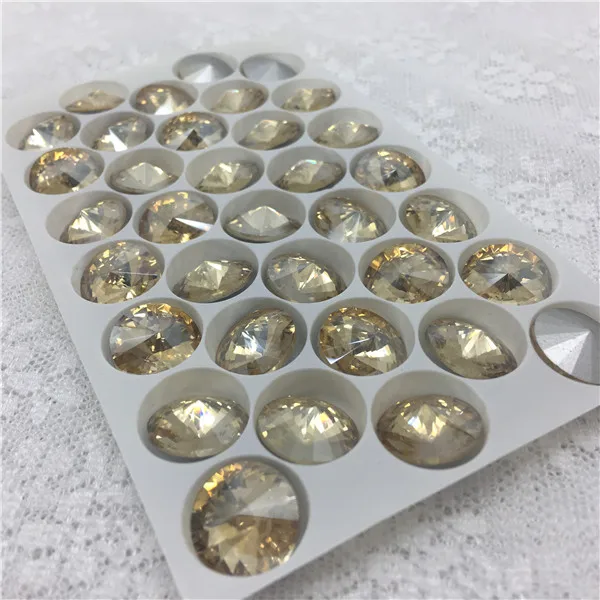 gold champagne Камень оранжевый фуксия розовый цвет Rivoli Кристалл необычный камень заостренный сзади Стекло Круглые камни 8 10 12 14 16 18 мм Rivoli бусины - Цвет: gold champagne