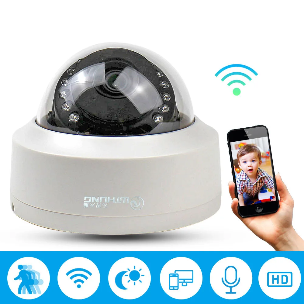 CamHi CCTV Wifi Беспроводная IP камера купольная 1080P SONY323 960P 720P P2P Onvif Аудио ИК фильтр датчик движения сигнализация для IP Cam