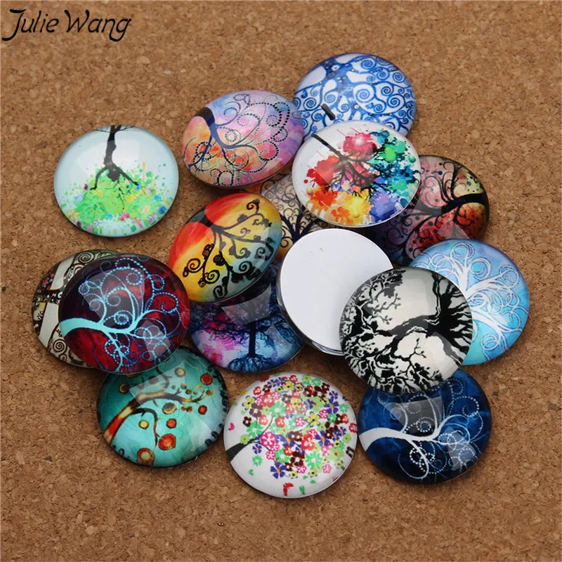 

Julie Wang 20PCS Colorful Multi Shape Life Tree Mix Sale Cabochon 10-20mm Round Cameo Handmade Vintage Jewelry Bracelet Finding