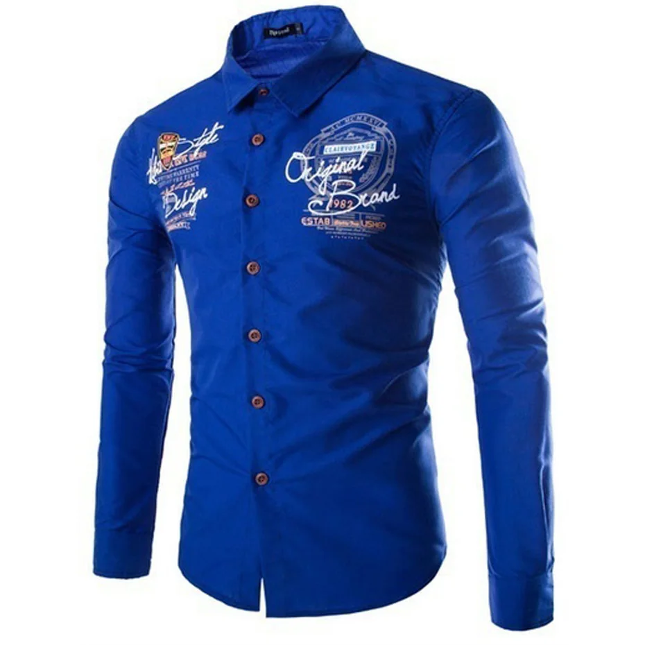 Мужская рубашка с длинным рукавом ZOGAA повседневная Облегающая буквенным принтом