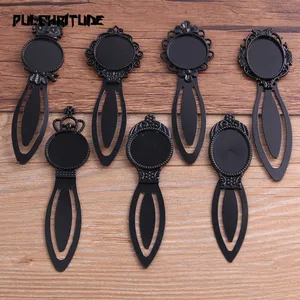 Винтажная круглая овальная Закладка ручной работы с кабошоном черного цвета, основа для камеры, 2 шт.лот