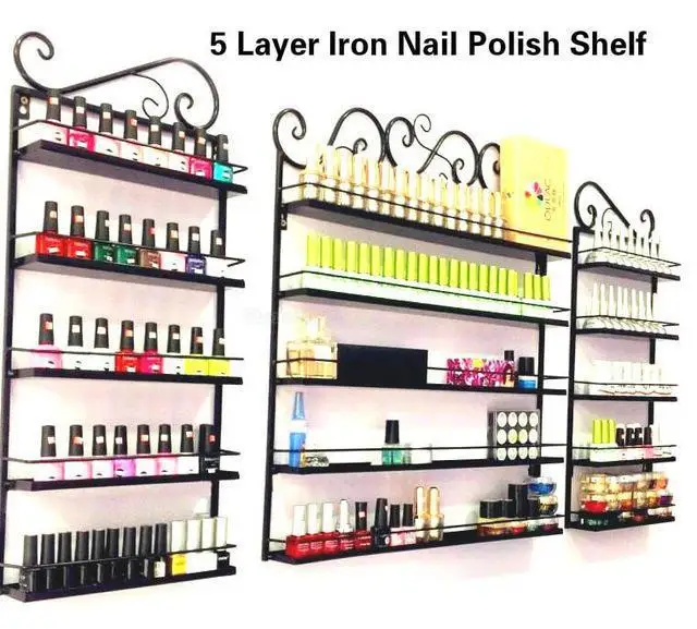 5 Layer Iron Nail Polish Shelf Black Nail Shop Exhibition Shelf Nail Polish Display Wall Rack Makeup Organizer - Цвет: 5