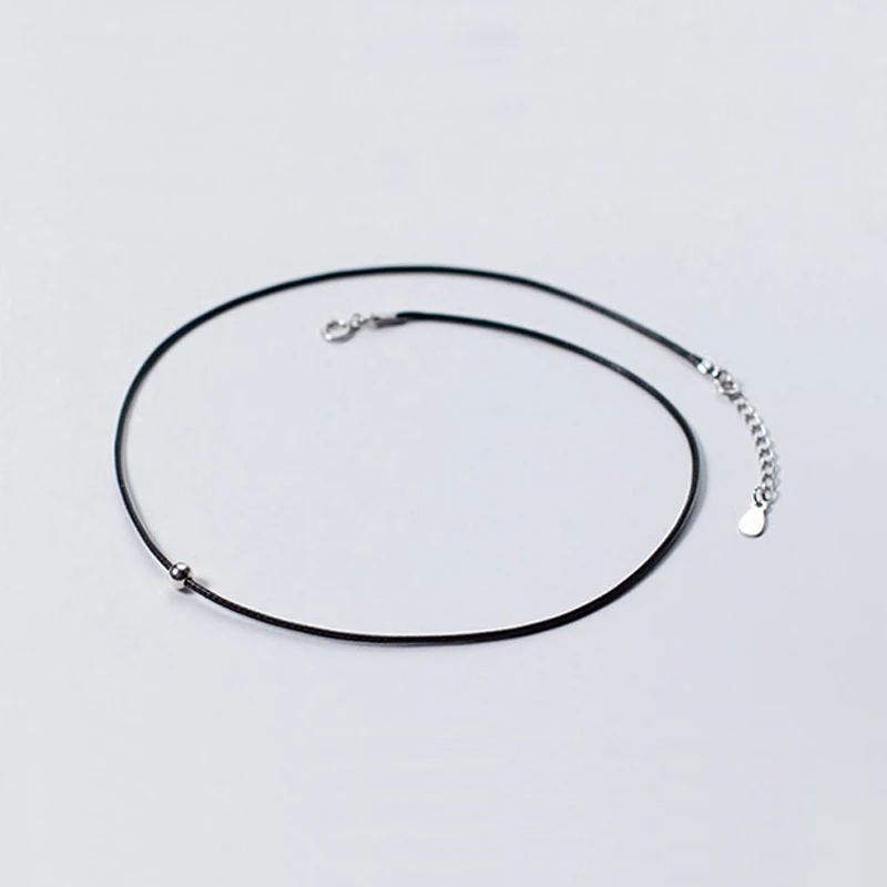 Женское колье чокер из искусственной кожи простое черное стерлингового серебра