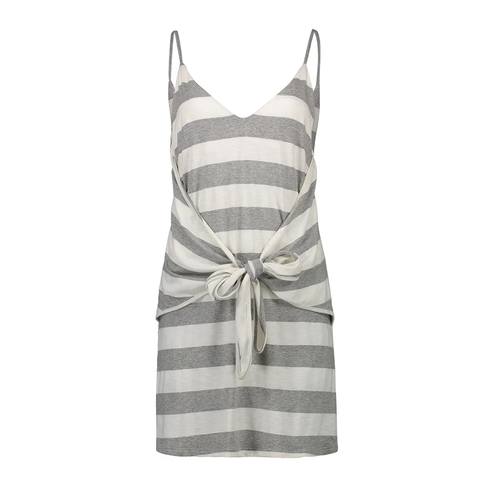 Sexy v-necked low chest stripe navy wind dress | Женская одежда
