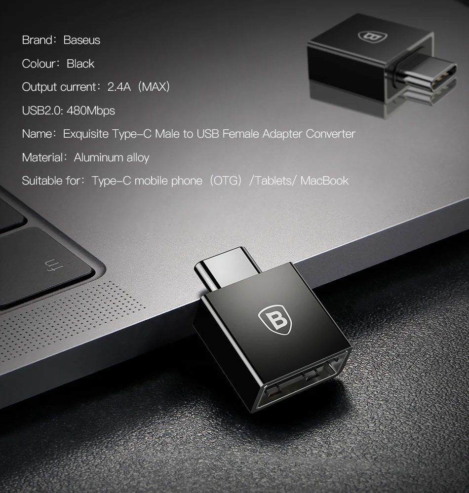 Baseus Тип C штекерным для usb-кабель 10 см адаптер конвертер для USB C к USB(мужчин и женщин) Зарядное устройство штекер OTG адаптер конвертер