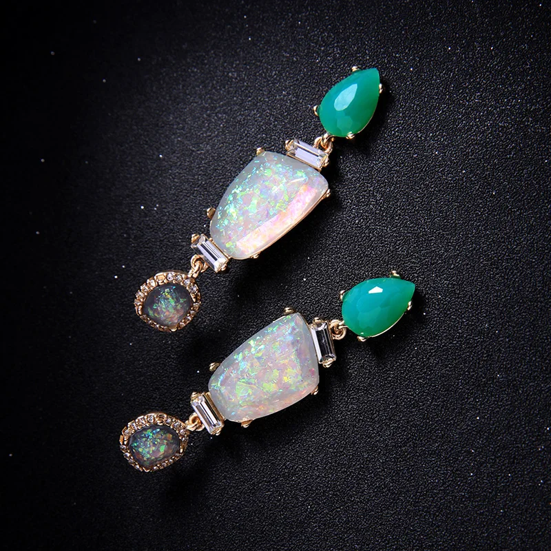 KISS ME Chic Green Water Drop Resin Crystal Drop Earrings New Design Women Statement Earrings Luxury Jewelry images - 6