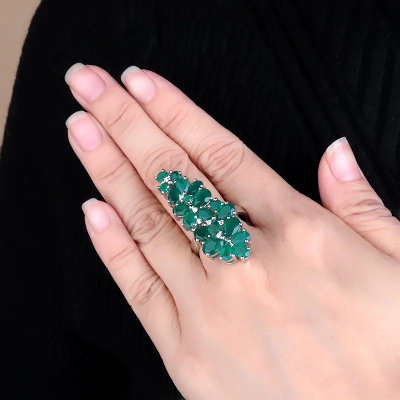 Женские кольца для коктейлей GEM'S BALLET натуральный зеленый агат 8 22 карат камень