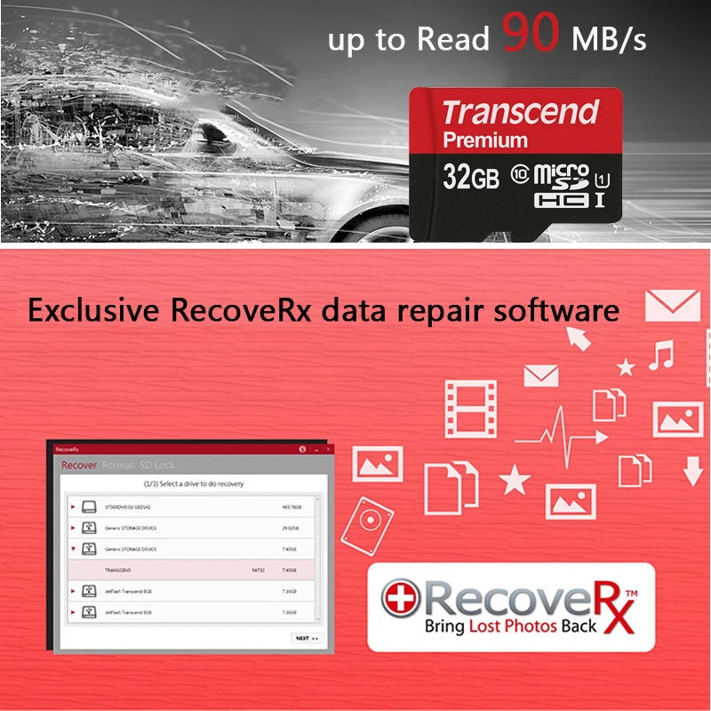 Transcend 90 МБ/с. Micro SD карта, 32 ГБ, 64 ГБ оперативной памяти, 16 Гб встроенной памяти, слот для карт памяти Class10 U1 флеш-карта памяти Micro SD microSD UHS-I для смартфона