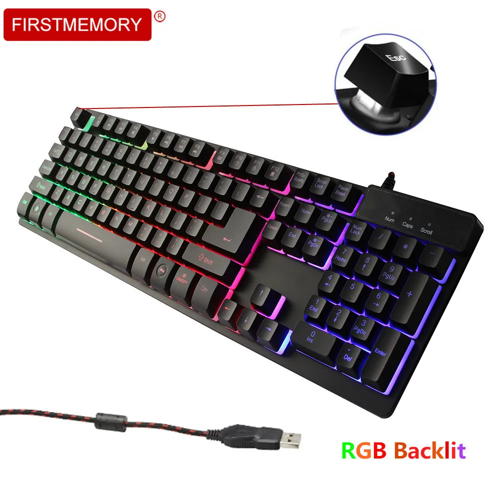 Проводная Механическая игровая клавиатура клавиатуры с 104 клавишами RGB