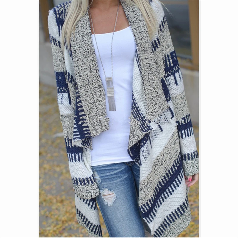 1 Pc Irregular Knitted Cardigan Long Sleeve Color Matching Thick Casual Style Sweater Women Clothing |