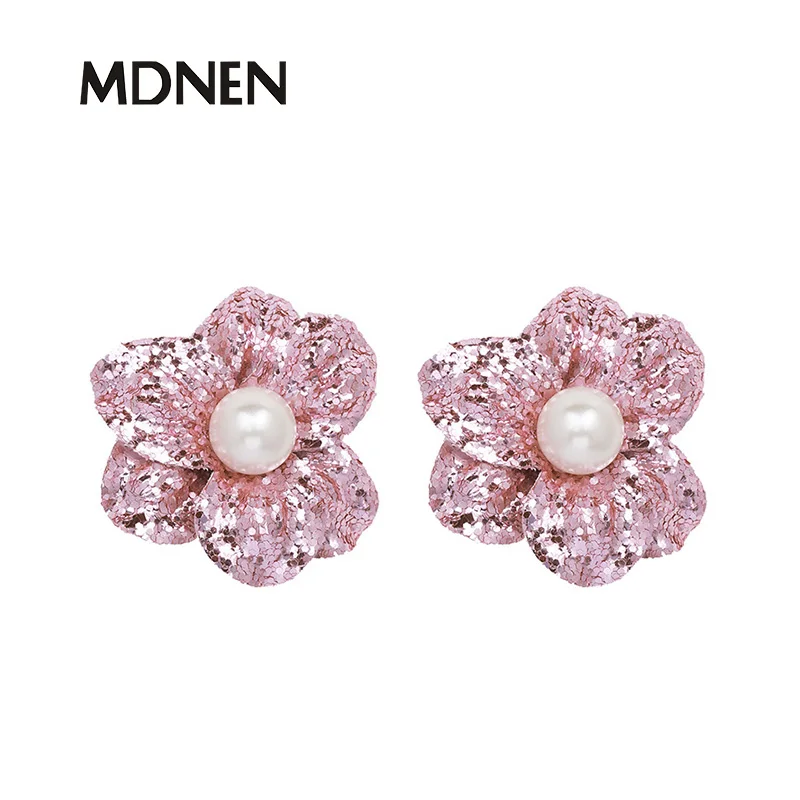 pink 7 цветов, модные женские серьги, винтажные массивные ювелирные изделия, имитация жемчуга с цветком, серьги для женщин - Окраска металла: pink