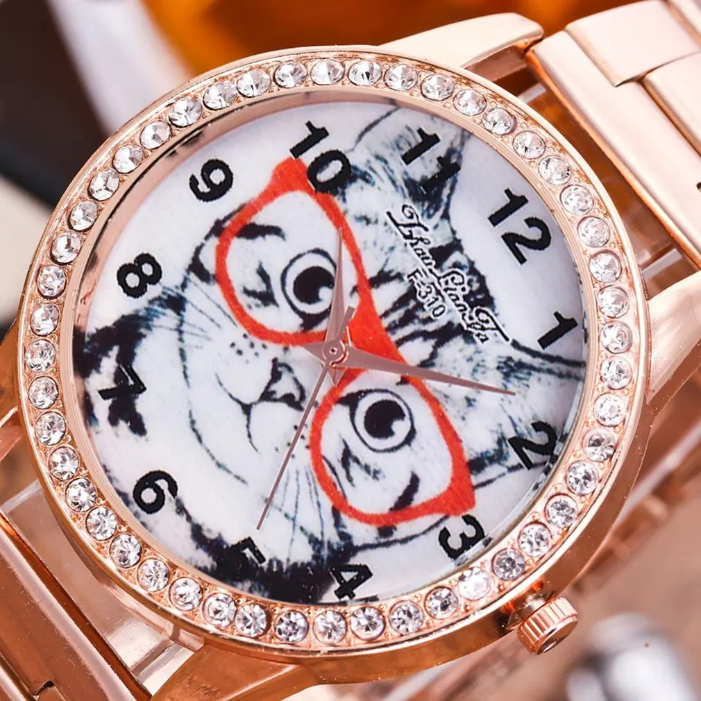 Модный тонкий стальной ремешок с круглым циферблатом кошачья одежда стеклянные