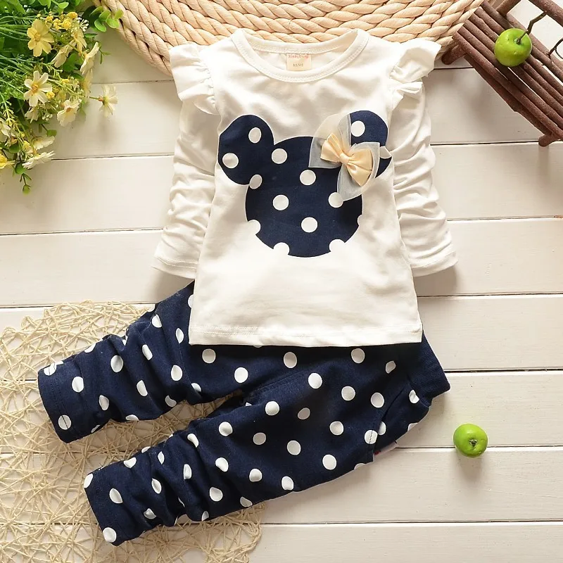 summer style of children's the girl with long sleeved cotton Minnie 100% casual wear baby clothing set | Детская одежда и